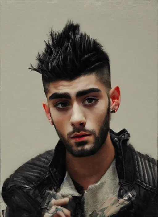 Prompt: portrait painting of zayn malik as an elf by jeremy mann, wearing leather high collared jacket, only one head single portrait, pointy ears