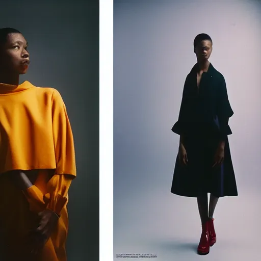 Image similar to realistic photoshoot for a new balenciaga lookbook, color film photography, portrait of a beautiful woman in style of tyler Mitchell, 35mm, graflex