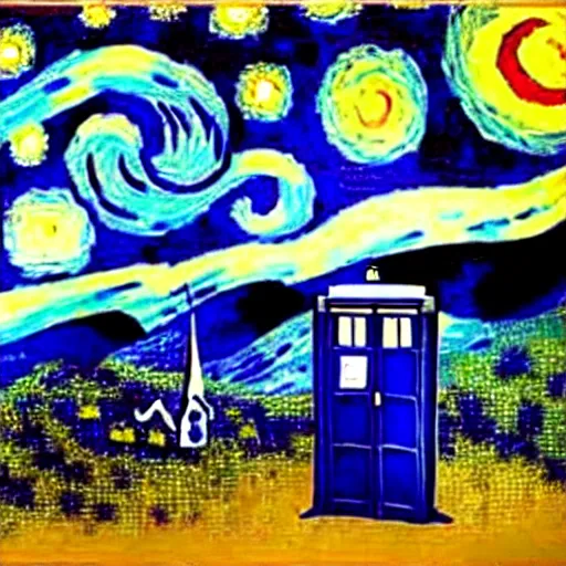 Image similar to the tardis painted by van gogh