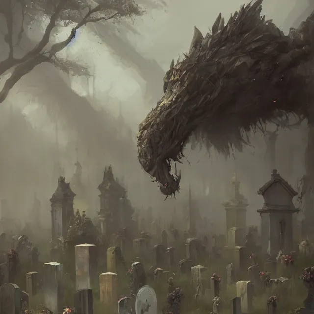 Prompt: a painting of cemetery breeding by greg rutkowski, dark fantasy art, high detail, trending on artstation