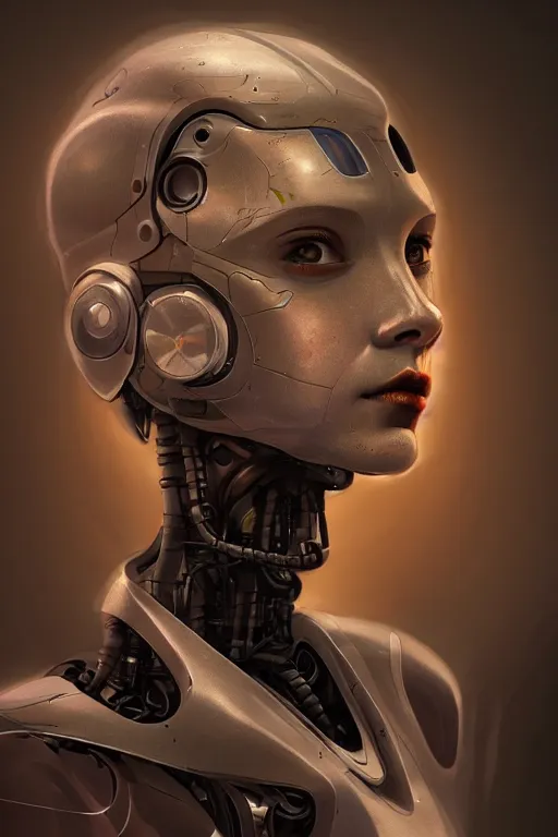 Prompt: portrait of a teen robot, sci-fi, digital painting, incredible art by Leonardo da Vinci, chiaroscuro lighting, cyborgpunk, biopunk, artstation, concept art, smooth, illustration, dystopian, sharp focus