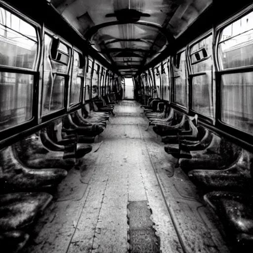 Prompt: inside and endless demonic train carriage, photo