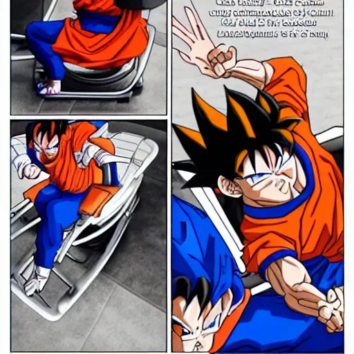 goku in a wheel chair power over 9000 disabled, Stable Diffusion