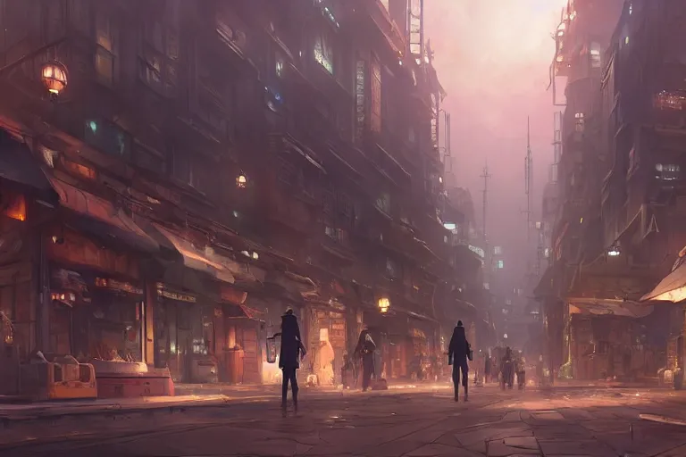 Image similar to concept art of a dieselpunk city, key visual, ambient lighting, highly detailed, digital painting, artstation, concept art, sharp focus, by makoto shinkai and akihiko yoshida and hidari and wlop