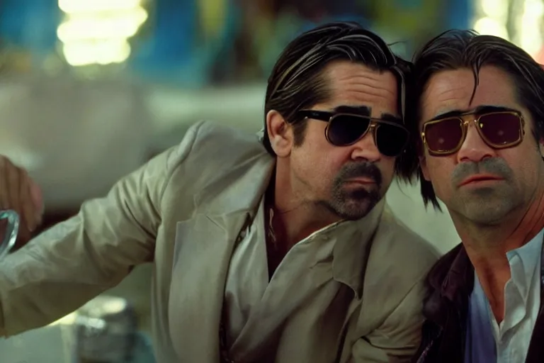 Image similar to colin farrell as raoul duke and javier bardem as dr gonzo in