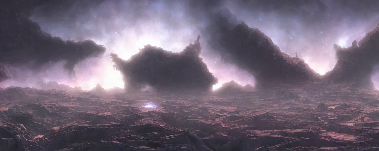 Prompt: dark galaxy panorama by wayne barlowe, octane render