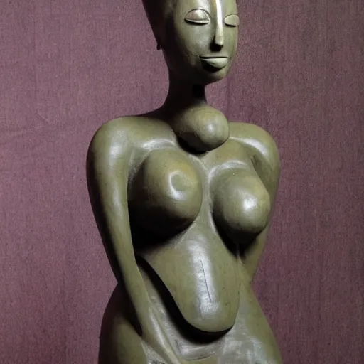 Prompt: Kaitlyn Michelle Siragusa, better known as Amouranth, full body sculpture, african fertility sculpture, 1930s sculpture