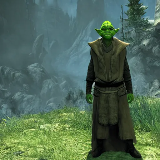 Prompt: Jedi Master Yoda in Skyrim, 4k HDR