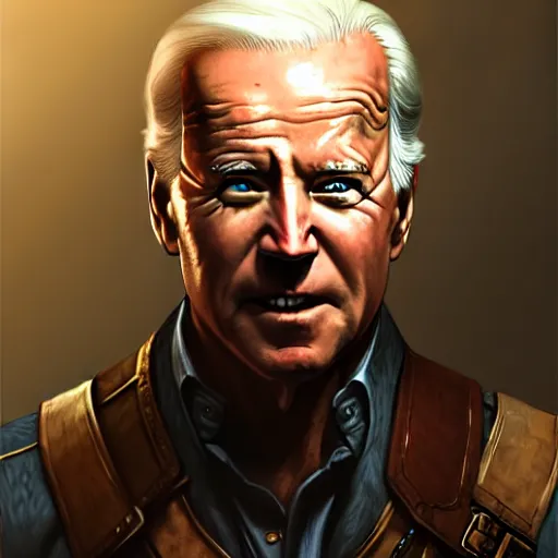 Image similar to Joe Biden face as Nathan Drake, western, D&D, fantasy, intricate, elegant, highly detailed, digital painting, artstation, concept art, matte, sharp focus, illustration, art by Artgerm and Greg Rutkowski and Alphonse Mucha