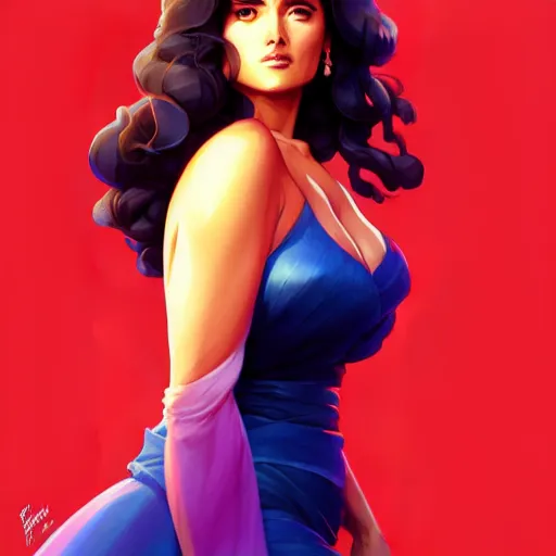 Image similar to buff salma hayek in an evening gown, portrait shinkai makoto studio ghibli studio key hideaki anno sakimichan stanley artgerm lau rossdraws james jean marc simonetti elegant highly detailed digital painting artstation pixiv