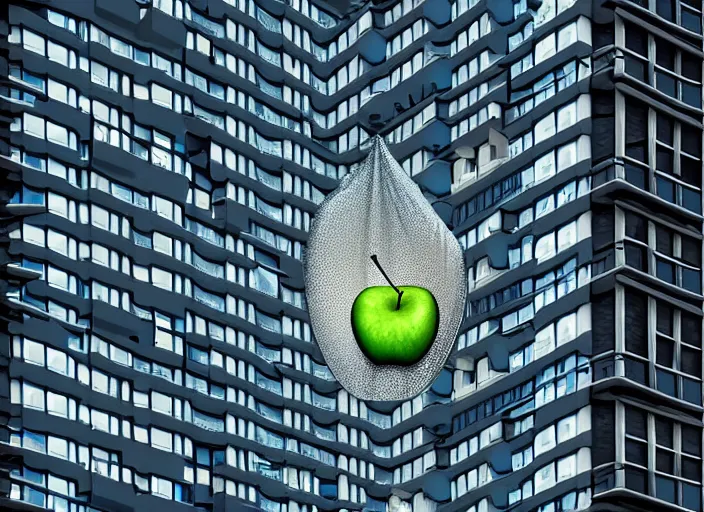 Image similar to photo of an apartment block inside a translucent apple. Intricate, very detailed, 8k, fantasy