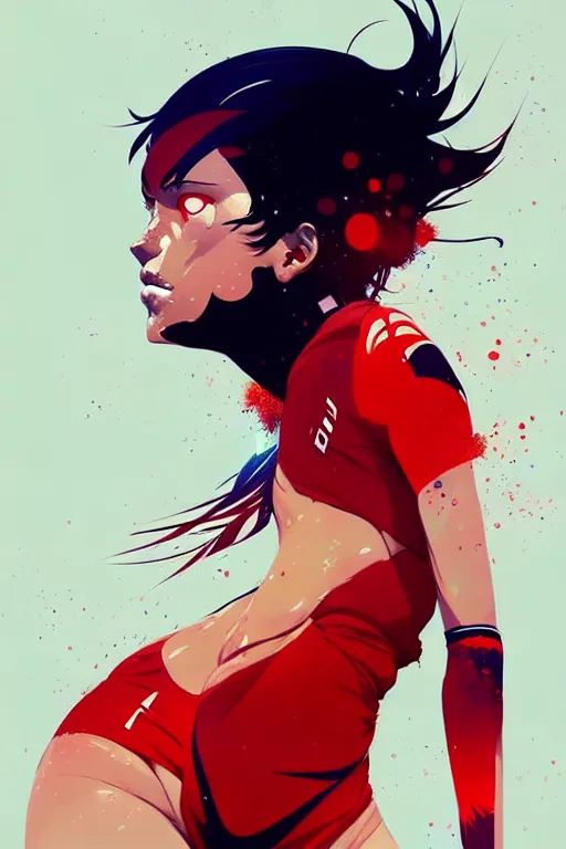 Image similar to a ultradetailed beautiful panting of a female volleyball player, by conrad roset, greg rutkowski and makoto shinkai, trending on artstation