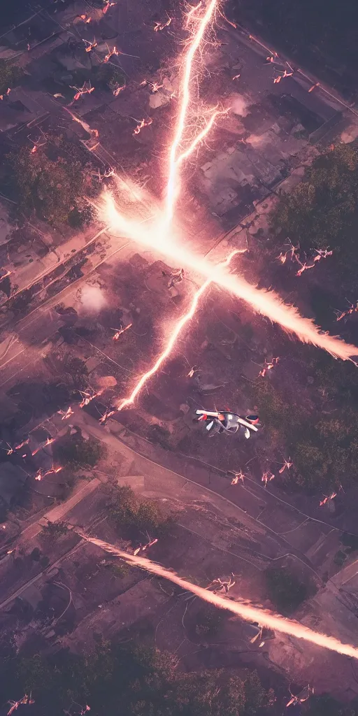 Image similar to detailed dji mavic flying over exploding troops, photo, kodak portra 4 0 0, direct flash, cinematic lightning, anti aliasing,