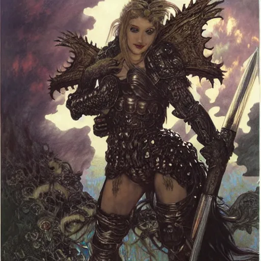 Prompt: head and shoulders portrait of an armored erinyes devil with bat wings, d & d, fantasy, luis royo, magali villeneuve, donato giancola, wlop, krenz cushart, hans zatka, klimt, alphonse mucha