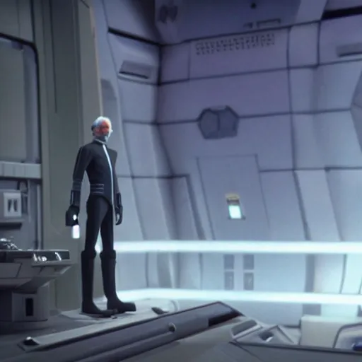 Image similar to Count Dooku standing on ledge observing droid factory star wars