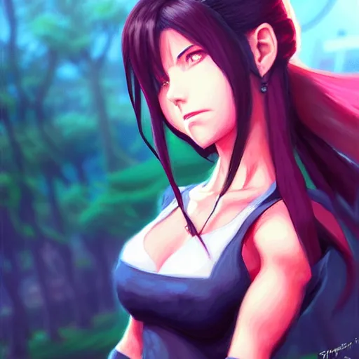 Image similar to super epically depicted color pencil portrait art of tifa from final fantasy 7, by stephen bliss, greg rutkowski, loish, rhads, makoto shinkai and lois van baarle, ilya kuvshinov, rossdraws.