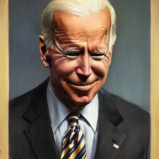 Prompt: terrifying, surreal portrait of joe biden by j. c. leyendecker, bosch, william blake, stephen gammell, jon mcnaughton, and beksinski