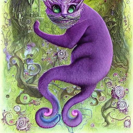 Prompt: portrait of surreal Cheshire Cat, artwork by Daniel Merriam,