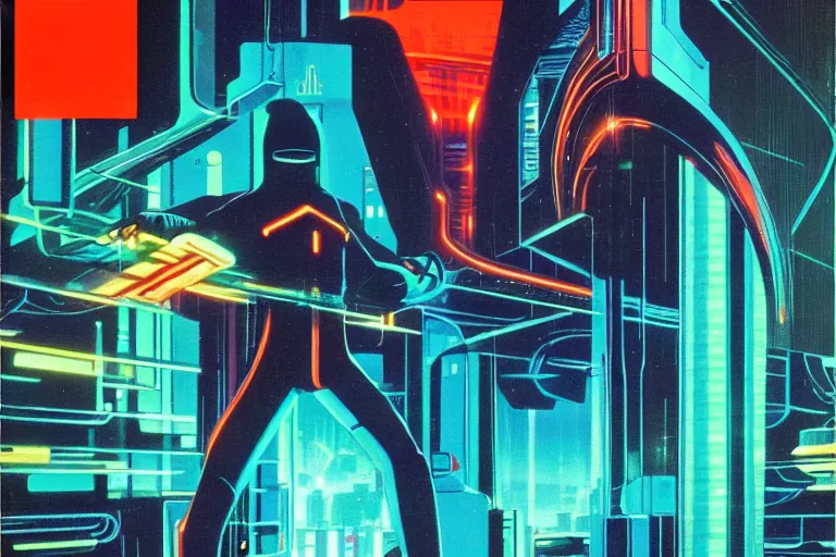 Image similar to 1979 OMNI Magazine Cover of a the box art of Tron. in cyberpunk style by Vincent Di Fate