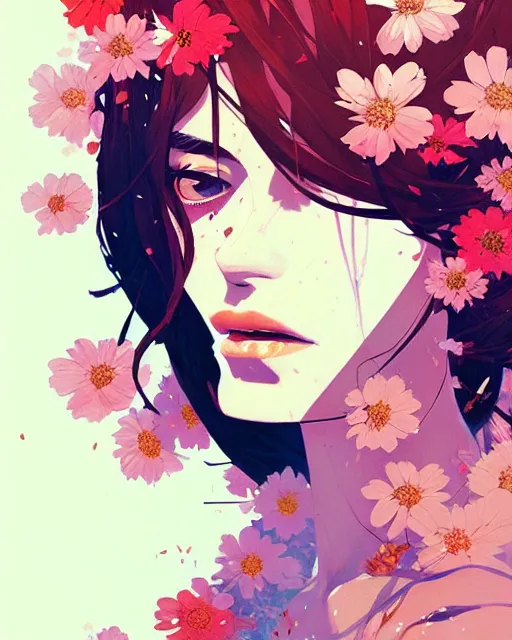 Image similar to a ultradetailed beautiful panting of a stylish woman surrounded by flowers, by conrad roset, greg rutkowski and makoto shinkai, trending on artstation