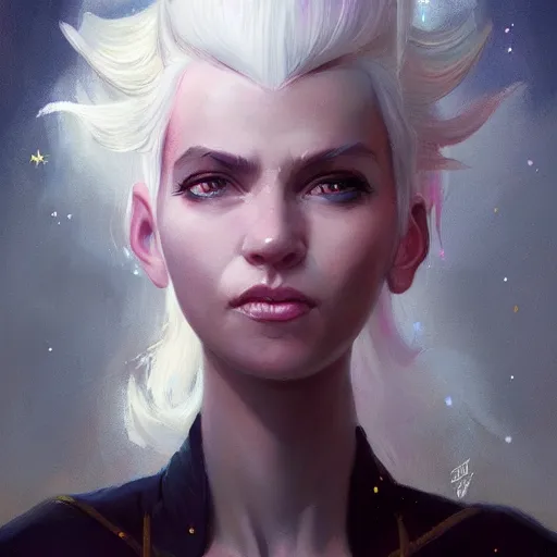 Prompt: a girl with lush white hair and a unicorn horn on head, portrait, rim light, vintage, highly detailed, oil painting, digital illustration, concept art, smooth, sharp focus, pleasing aesthetics, josan gonzalez, ralph mcquarrie