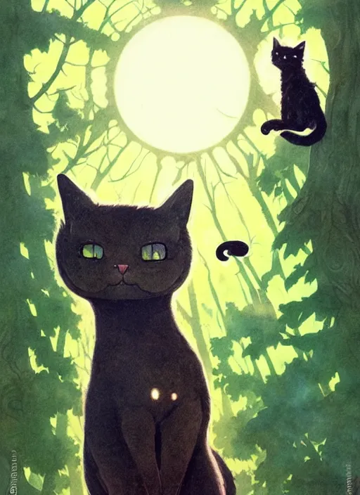 Image similar to a hyper realistic ink cat and the meaning of life and sunbeams blue sky, lush forest comic by chiara bautista and norman rockwell and greg rutkowski weta studio, and lucasfilm