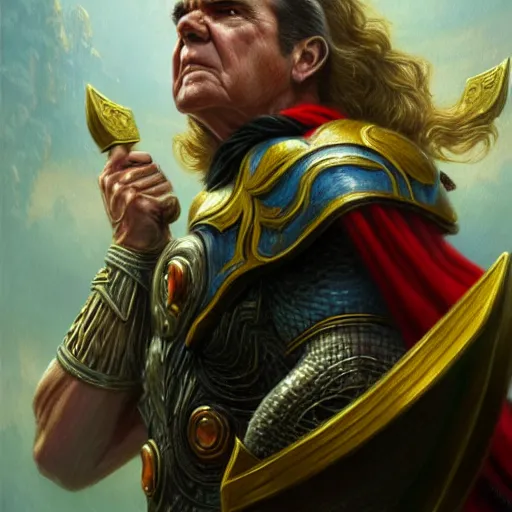 Image similar to richard nixon as thor, fantasy, intricate, elegant, digital painting, trending on artstation, concept art, sharp focus, illustration by Gaston Bussiere and artgerm, 4k.