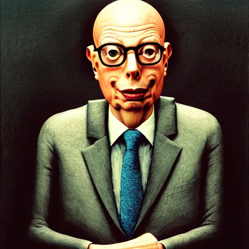 Image similar to portrait of klaus schwab by otto dix, junji ito, hr ginger, jan svankmeyer, beksinski, claymation, hyperrealistic, aesthetic, masterpiece