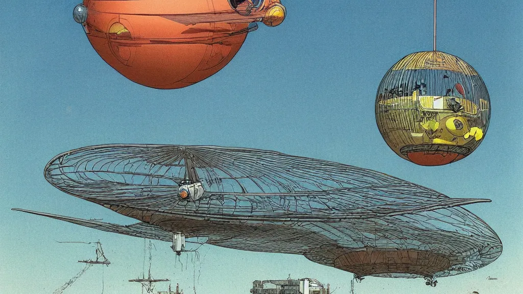 Image similar to a flying sphere vehicle by Moebius