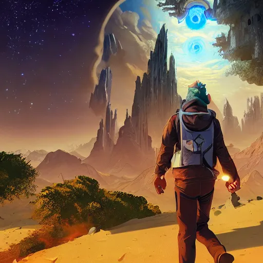 Prompt: starfox, standing in front of portal to another dimension, gta v, stephen bliss, unreal engine, fantasy art, greg rutkowski, loish, rhads, ferdinand knab, makoto shinkai, lois van baarle, ilya kuvshinov, rossdraws, tom bagshaw, global illumination, radiant light, detailed and intricate