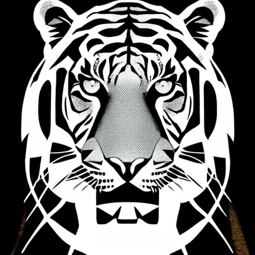 Prompt: incredible half - geometric tiger art illustration