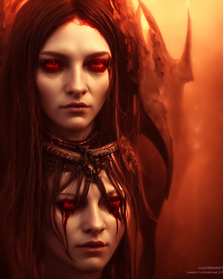 Image similar to headshot portrait of the demonic priestess, cgsociety, detailed, unreal engine, textured, cinematic, character design