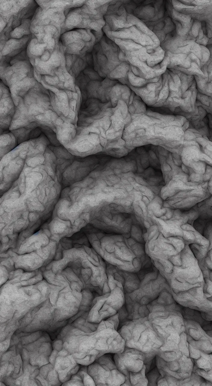 Image similar to a sculpture carved out of stone in the very organic elaborate shape of smoke and water, in a brutalist gallery space of concrete, global illumination, octane render, extreme detail, very intricate, hyperrealism 8 k