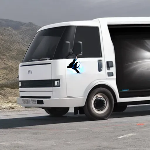 Prompt: an apple inc designed travel van