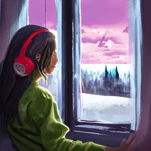 Prompt: lofi girl, apocalypse out the window