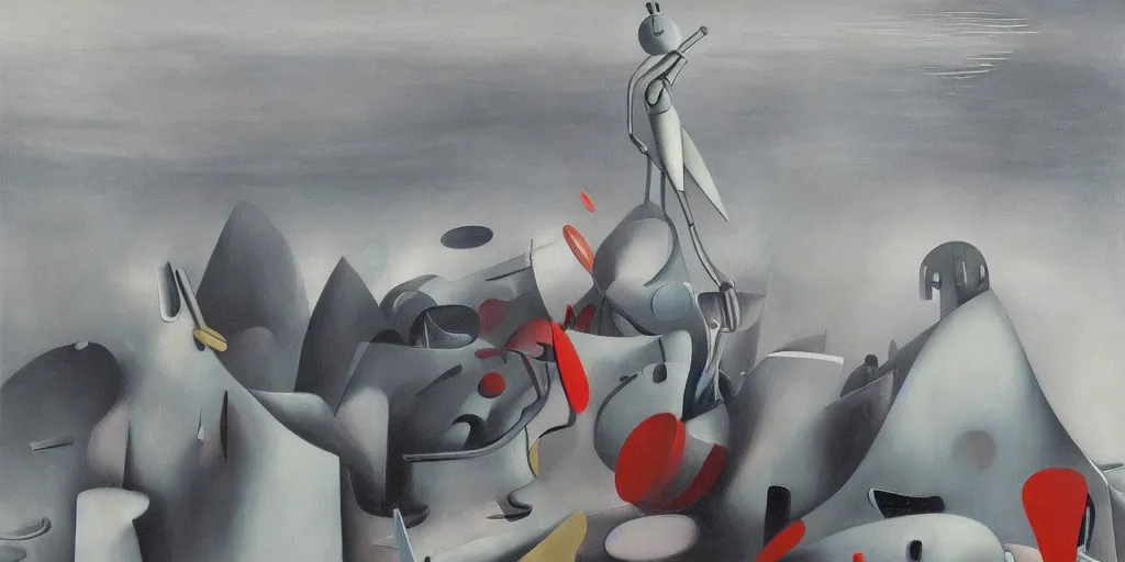 Image similar to a beautiful painting of robot by yves tanguy, trending on artstation