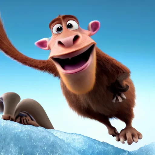 Image similar to a high resolution render symetric of a happy qukka on ice age 3 movie, octane render blender k