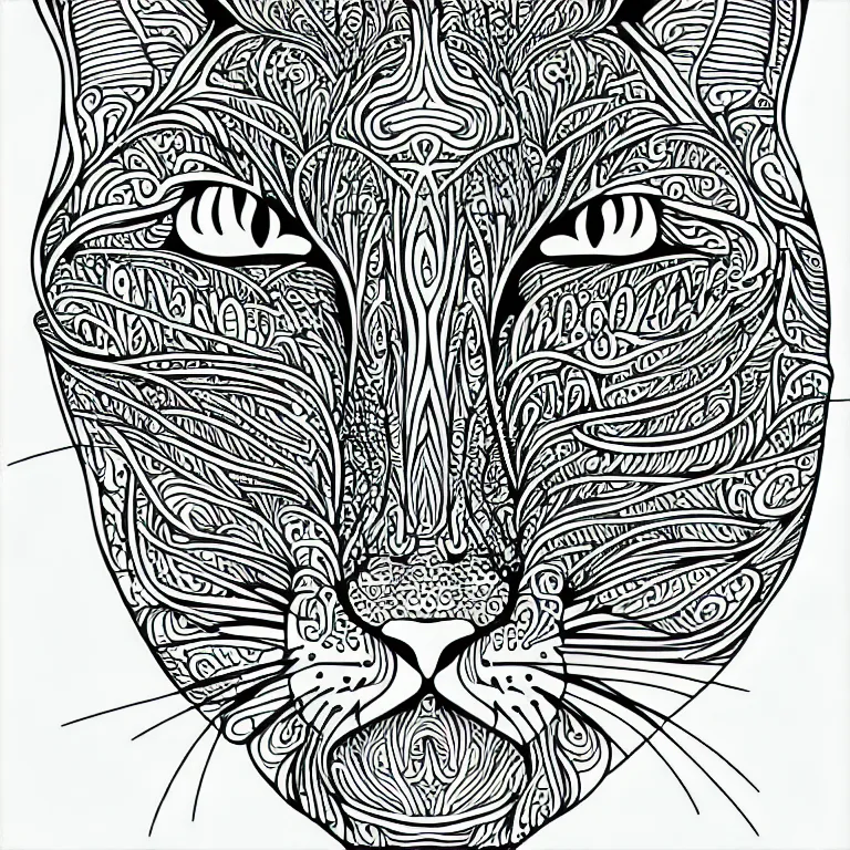 Image similar to cat's head, ornamental, fractal, line art, vector, outline, simplified, colouring page