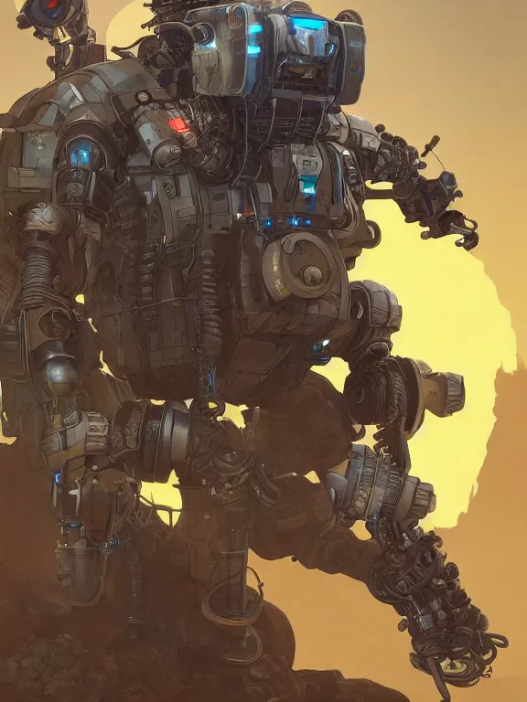 Prompt: solarpunk digital illustration pathfinder robot from apex legends, portrait by james gurney and laurie greasley, slim, concept art, cinematic composition, hyper realism, photorealistic, dramatic lighting, highly detailed,