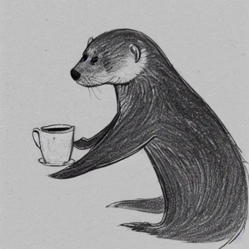 Image similar to a sketch of a gentleman otter drinking tea