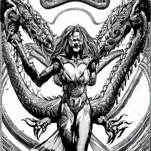 Prompt: dragon's heaven by makoto kobayashi in the style of barry windsor - smith and h. r. giger