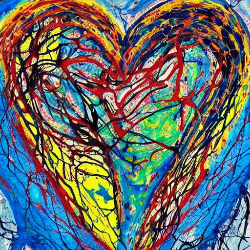 Image similar to painting of anatomically correct heart in the style of jackson pollock, anatomic!!, real heart!