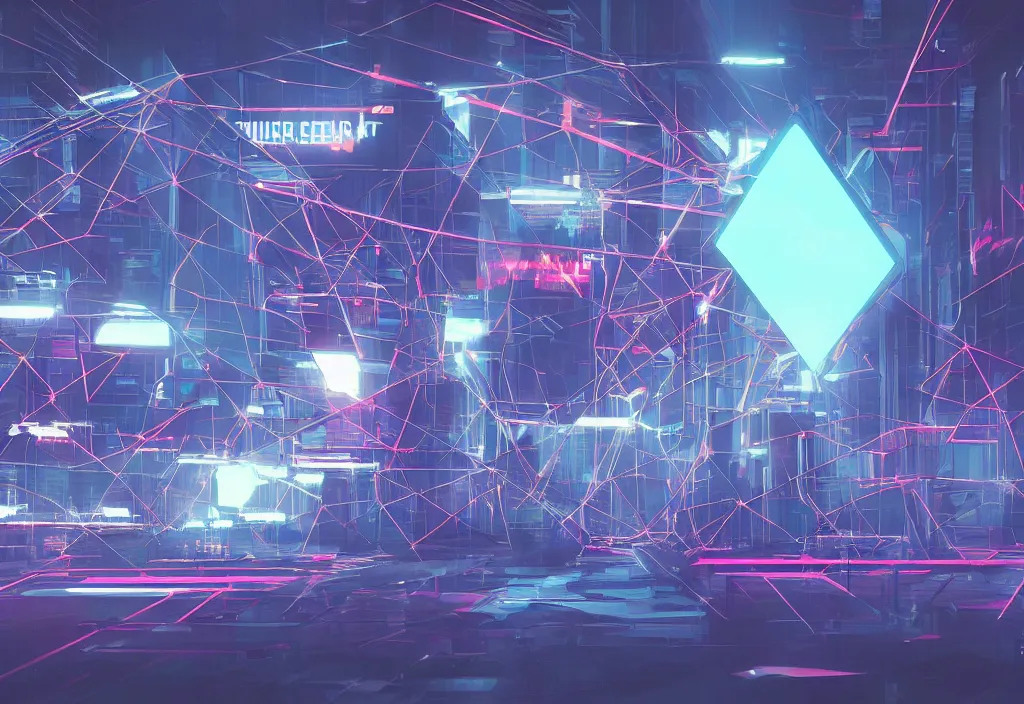 Prompt: cyber security polygon lighting sharp focus in cyberpunk aesthetic digital painting