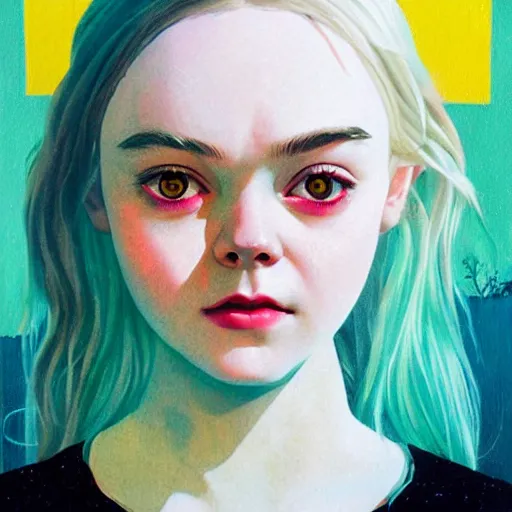 Image similar to Elle Fanning in the movie Let the Right One In picture by Sachin Teng, asymmetrical, dark vibes, Realistic Painting , Organic painting, Matte Painting, geometric shapes, hard edges, graffiti, street art:2 by Sachin Teng:4