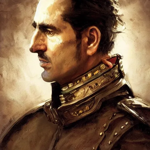 Image similar to portrait of a spanish el gran capitan gonzalo fernandez de cordoba, face portrait, renaissance era clothing, epic, tragic, military art, fantasy, dieselpunk, hd shot, digital portrait, beautiful, artstation, comic style, by artgerm, guy denning, jakub rozalski, magali villeneuve and charlie bowater