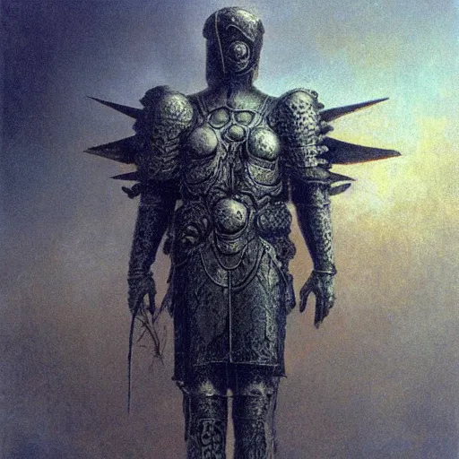 Image similar to arch angel in ancient armor concept, beksinski