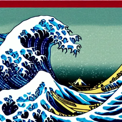 Prompt: gyarados in the great wave off kanagawa