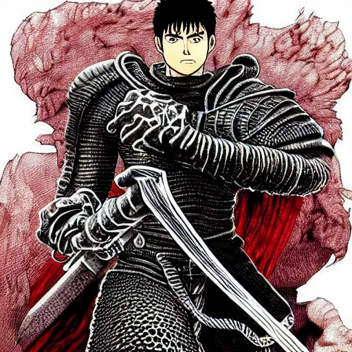 Image similar to Guts, Berserk, in the style of kentaro miura, very detailed, masterpiece, award winning, greatsword, coloured, manga