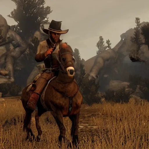 Prompt: Dragons in Red Dead Redemption