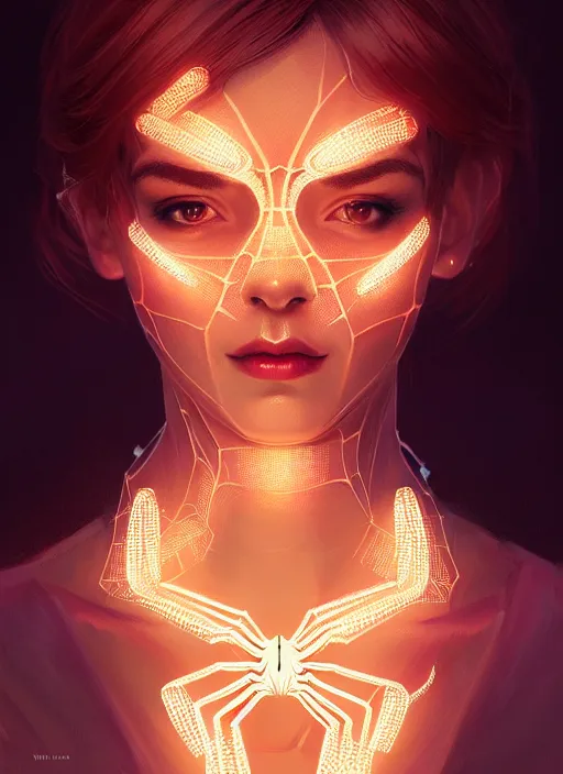 Image similar to portrait of mayday parker spider - girl, intricate, elegant, glowing lights, highly detailed, digital painting, artstation, concept art, smooth, sharp focus, illustration, art by wlop, mars ravelo and greg rutkowski